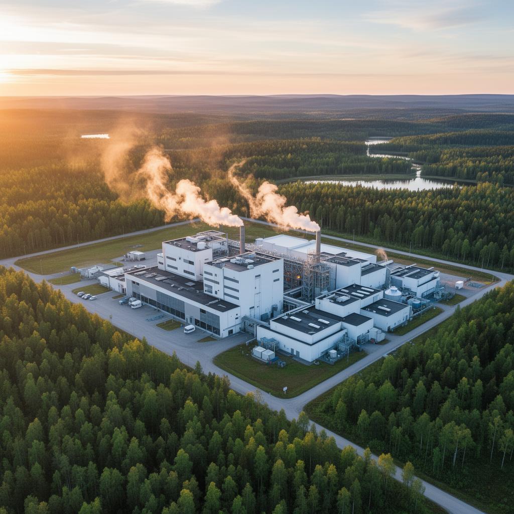 Industriell anläggning omgiven av svensk natur